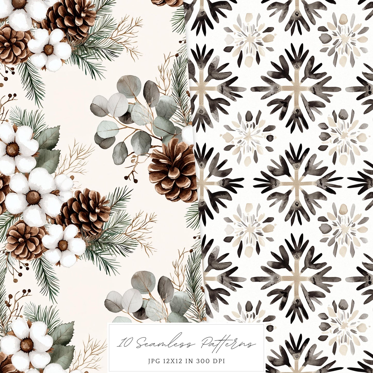 Winter Mood - Seamless Patterns, Cozy, Snowflakes | 10 JPEG