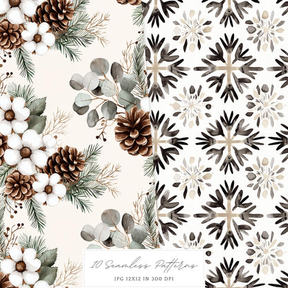 Winter Mood - Seamless Patterns, Cozy, Snowflakes | 10 JPEG