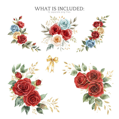 Belle's Modern Tale - Floral Arrangements ClipArt, Red Roses | 12 PNG