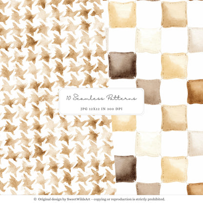 Tiny Moments - Seamless Patterns, Beige and Cream Baby, Gingham | 10 JPEG