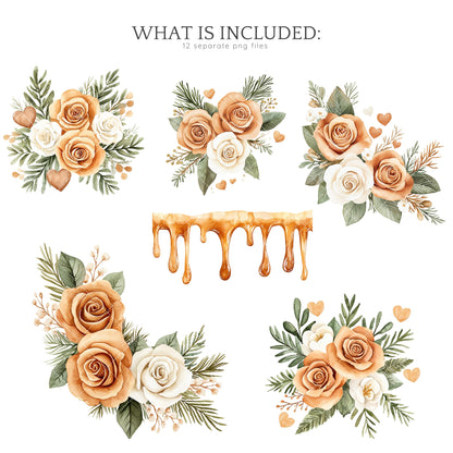 Caramel Love - Valentines Day Floral Arrangements ClipArt, Rose | 12 PNG