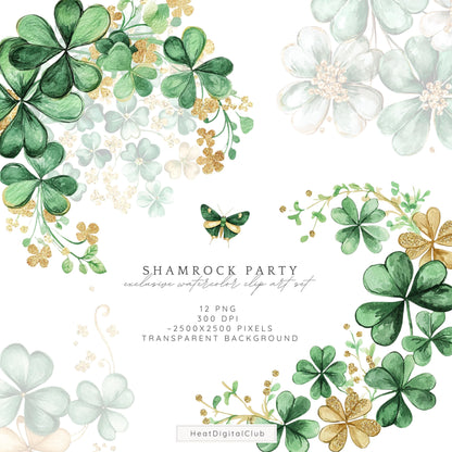 Shamrock Party - Floral Arrangements Clipart, Clover, St Patricks Day | 12 PNG