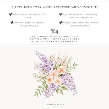 Modern Rapunzel - Floral Arrangements ClipArt, Lilac Flowers | 12 PNG
