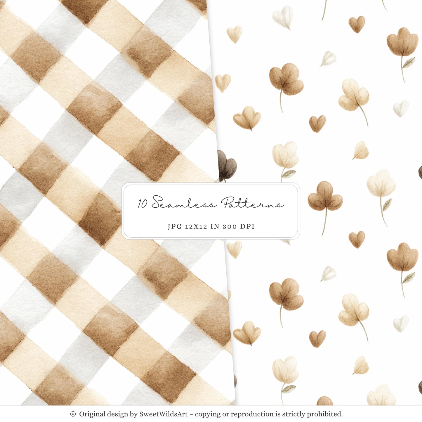 Tiny Moments - Seamless Patterns, Beige and Cream Baby, Gingham | 10 JPEG