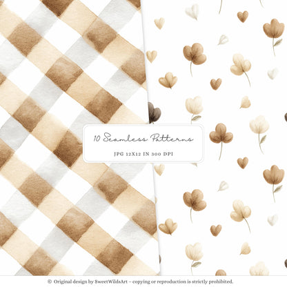 Tiny Moments - Seamless Patterns, Beige and Cream Baby, Gingham | 10 JPEG