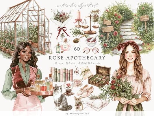 Rose Apothecary - Vintage Apothecary Clipart Set | 60 PNG