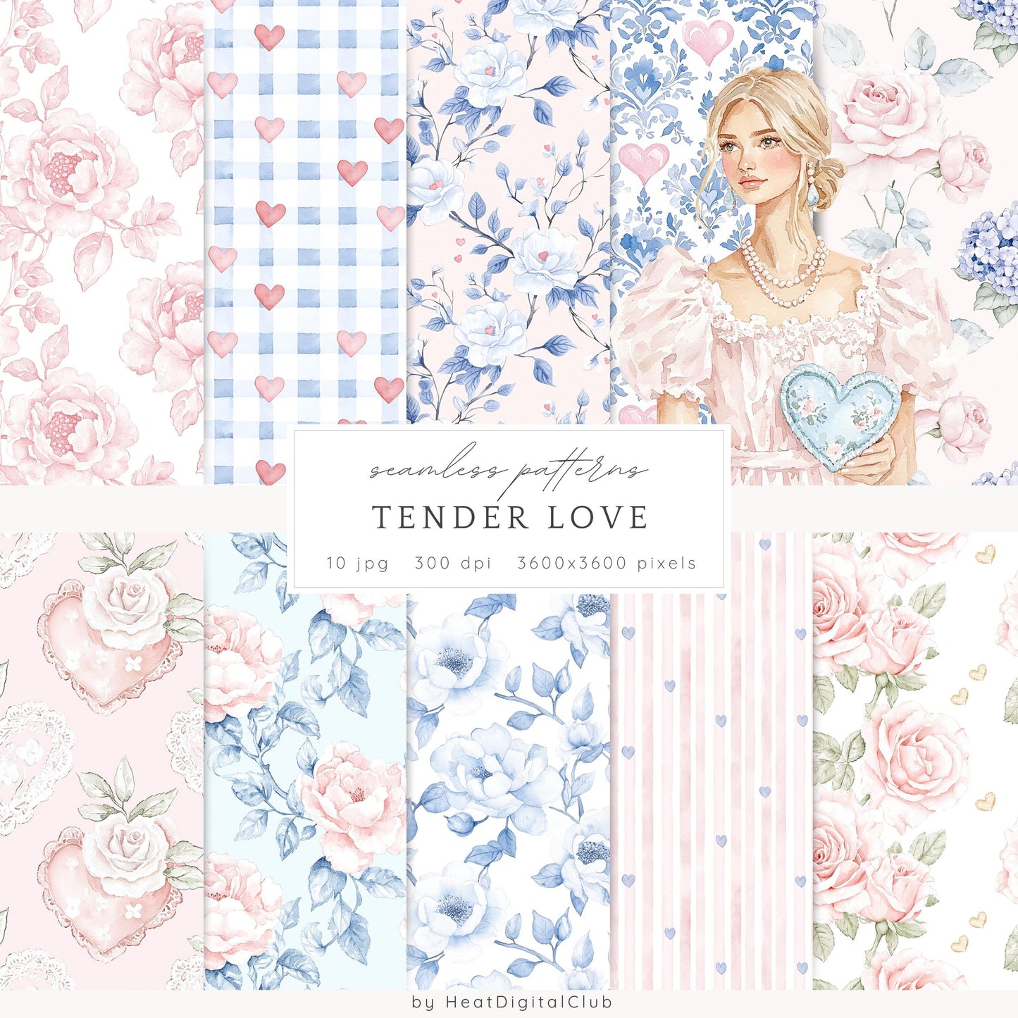 Tender Love - Valentines Day Seamless Patterns, Grandmillennial | 10 JPEG