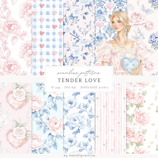 Tender Love - Valentines Day Seamless Patterns, Grandmillennial | 10 JPEG