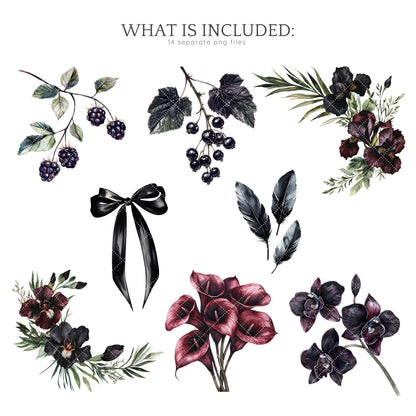 Gothic Summer - Floral Arrangements, Moody Botanical Clipart | 14 PNG