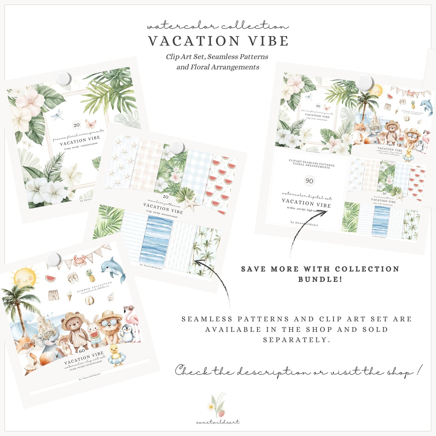 Vacation Vibe - Floral Arrangements, Summer Tropical Floral, Vacation | 20 PNG