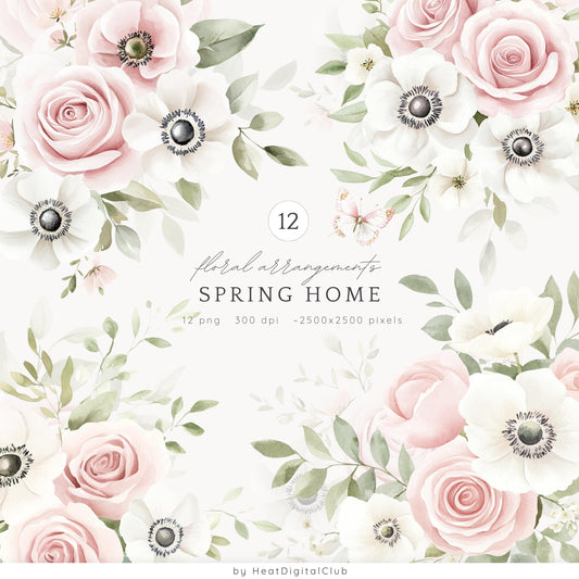 Spring Home - Floral Arrangements ClipArt, Gentle Spring Flowers | 12 PNG