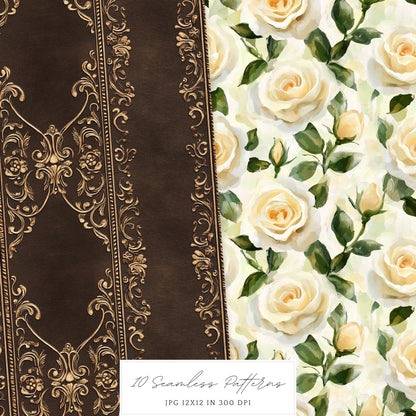 Belle's Modern Tale - Seamless Fantasy Pattern,Roses | 10 JPEG