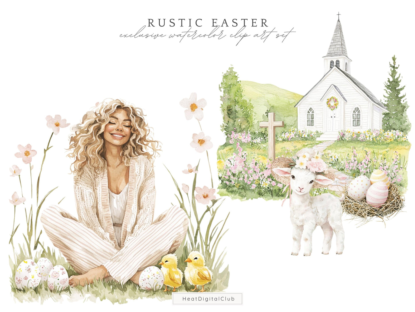 Rustic Easter - Clipart, Pastel, Bunny, Spring | 52 PNG