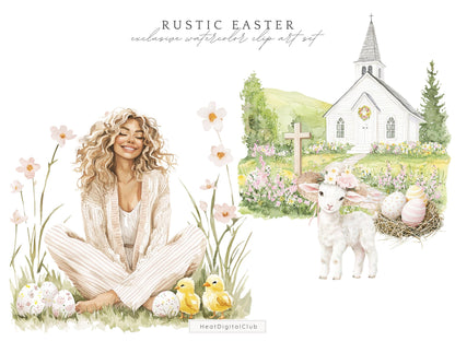 Rustic Easter - Clipart, Pastel, Bunny, Spring | 52 PNG