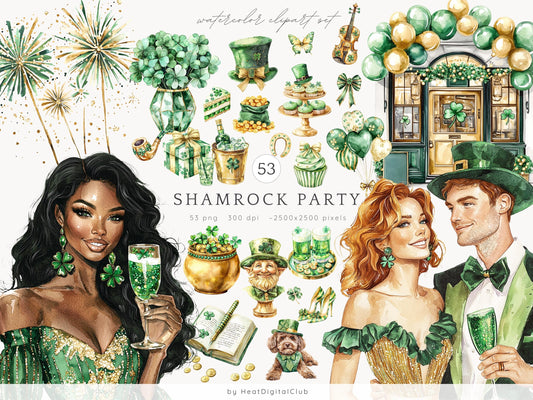 Shamrock Party - St.Patrick’s Day Clipart, Irish,  Cottagecore | 53 PNG