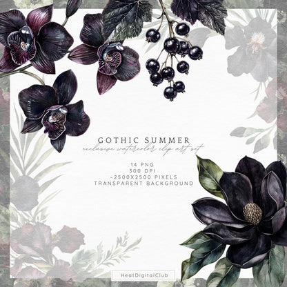 Gothic Summer - Floral Arrangements, Moody Botanical Clipart | 14 PNG