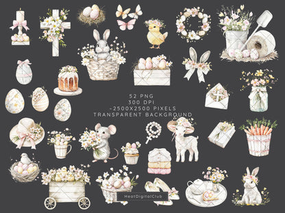 Rustic Easter - Clipart, Pastel, Bunny, Spring | 52 PNG