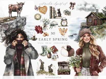 Early Spring - Collection Bundle, Gloomy Cozy Clipart | 72 PNG/JPEG