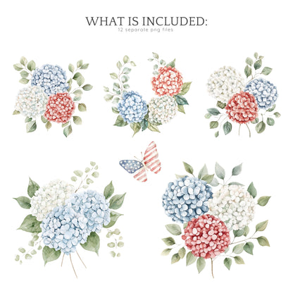 Hello July - Floral Arrangements, Patriotic bouquet, Independence Day | 12 JPEG