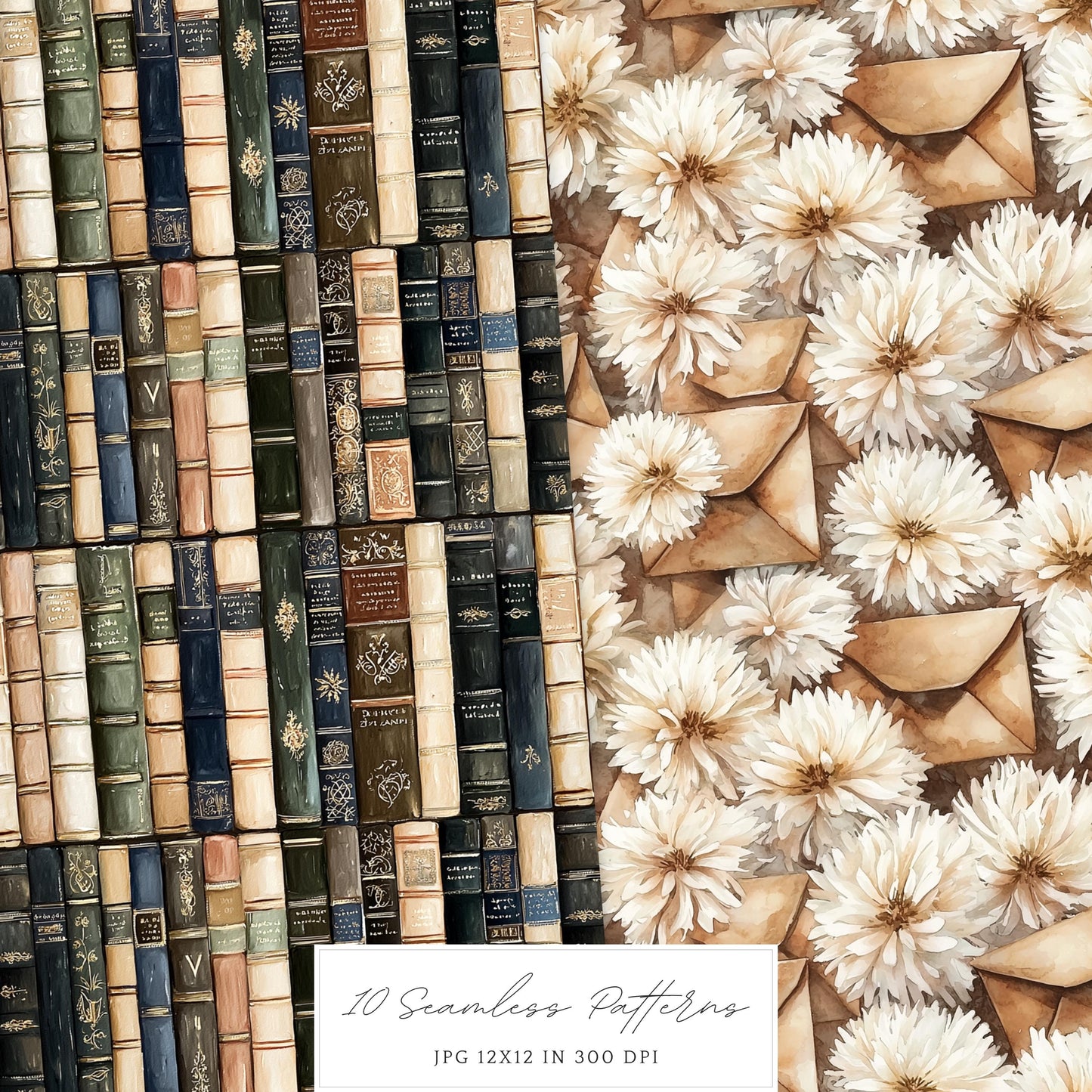 Magic Class - Seamless Patterns, Books, Runes, Mushrooms | 10 JPEG