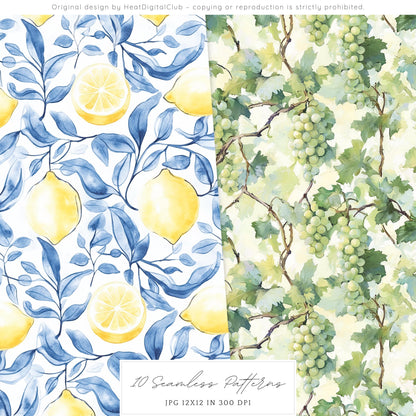 Sicilian Summer - Seamless Patterns, Italian Tile, Floral | 10 JPEG