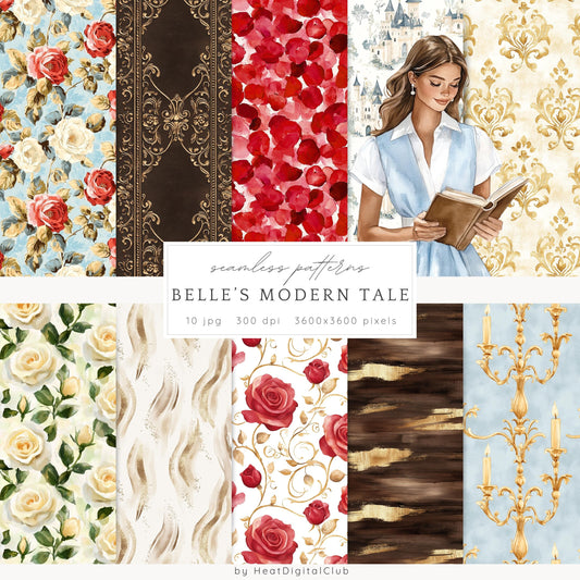 Belle's Modern Tale - Seamless Fantasy Pattern,Roses | 10 JPEG