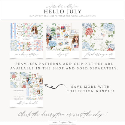 Hello July - Floral Arrangements, Patriotic bouquet, Independence Day | 12 JPEG