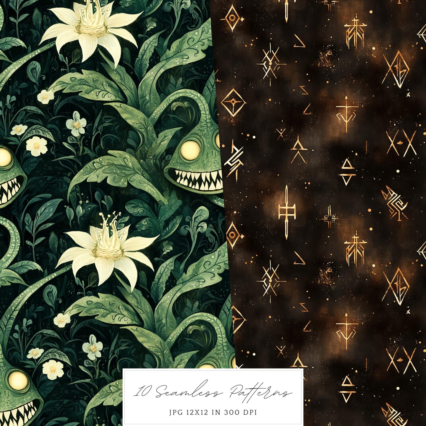 Magic Class - Seamless Patterns, Books, Runes, Mushrooms | 10 JPEG