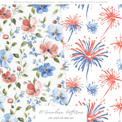 Americana Girl – Seamless Patterns, Gingham, Cherries, Florals | 10 JPG