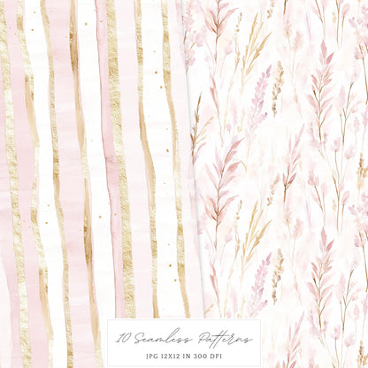 Spring Home - Seamless Patterns, Floral, Pink, Spring | 10 JPEG