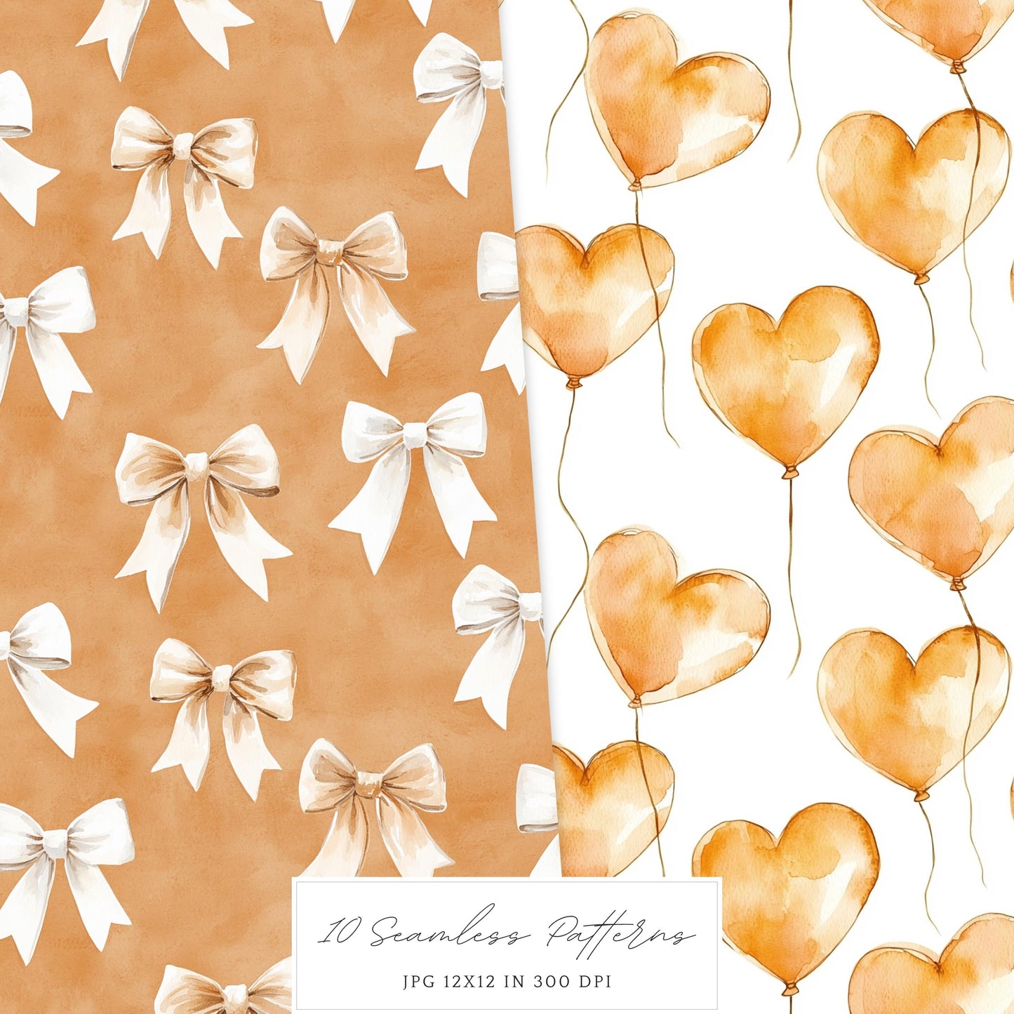 Caramel Love - Valentines Day Seamless Patterns, Romantic | 10 JPEG