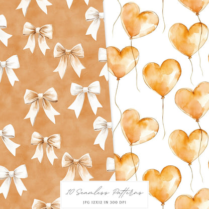 Caramel Love - Valentines Day Seamless Patterns, Romantic | 10 JPEG