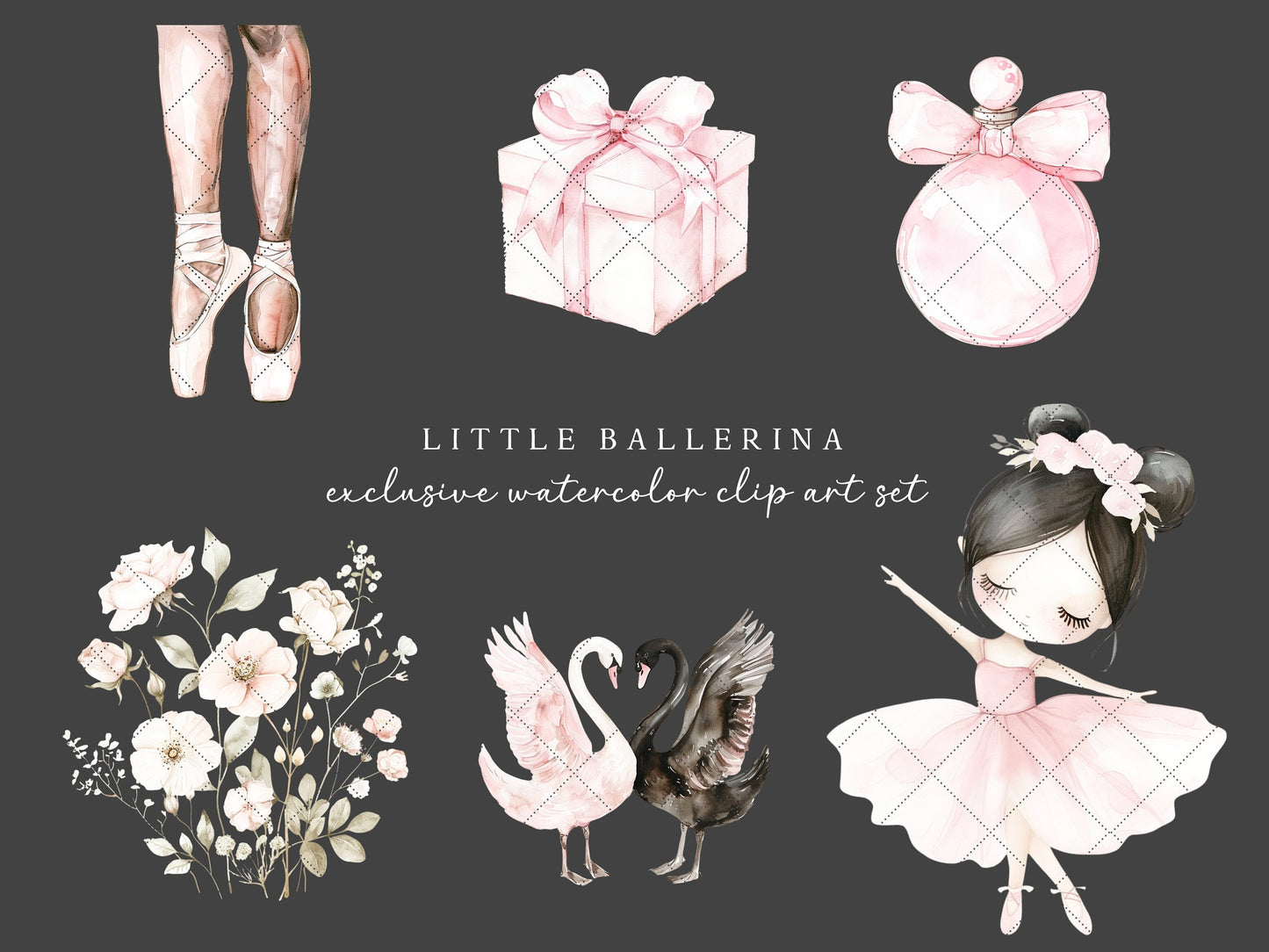 Little Ballerina - Swan Lake Clipart, Pink Ballet, Dusty Pink Flowers | 34 PNG