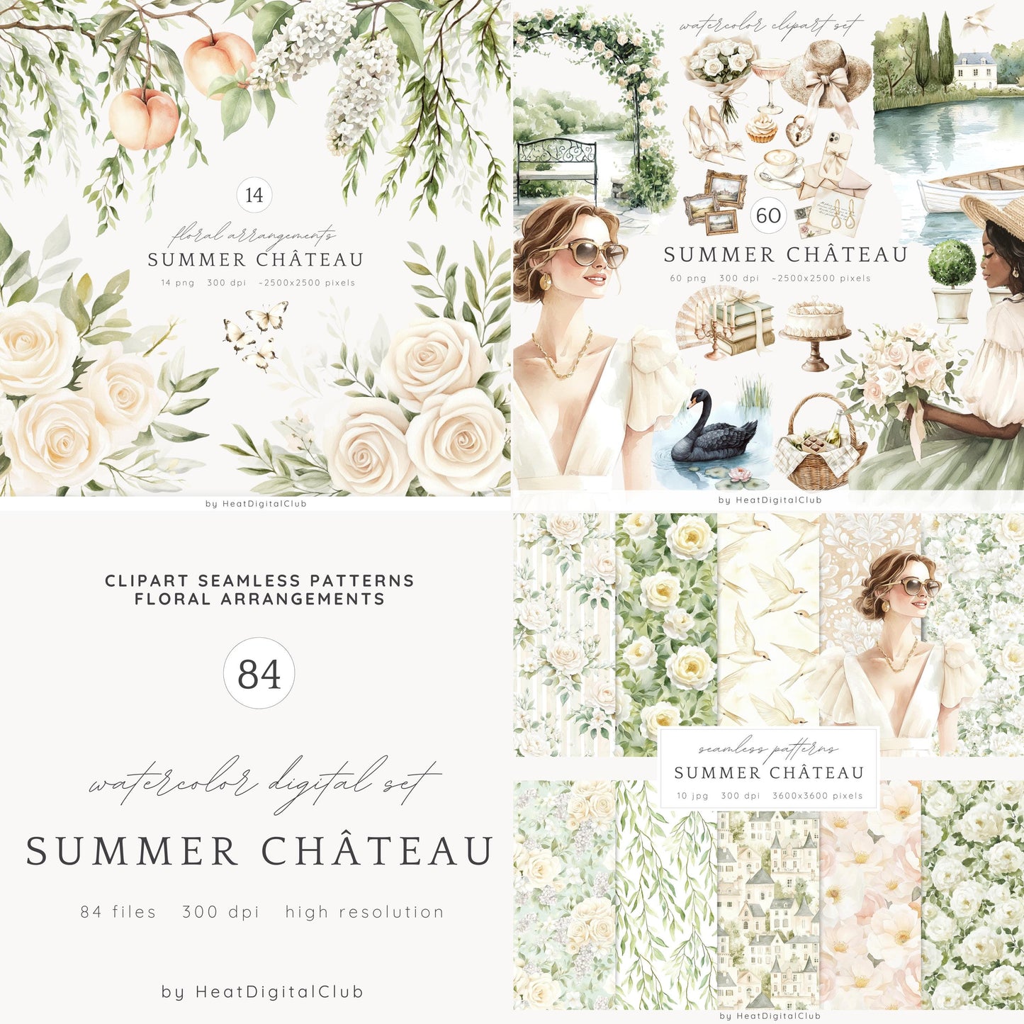 Summer Château - Collection Bundle, Romantic, French Garden | 84 PNG/JPEG