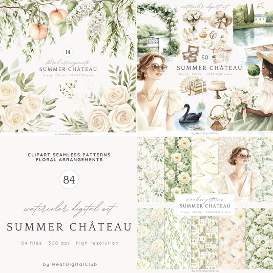 Summer Château - Collection Bundle, Romantic, French Garden | 84 PNG/JPEG