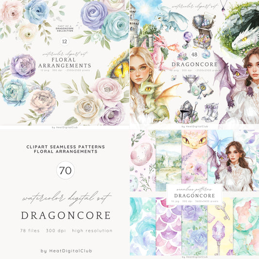 Dragoncore - Collection Bundle, Fantasy Clipart, Cottagecore | 70 PNG/JPEG