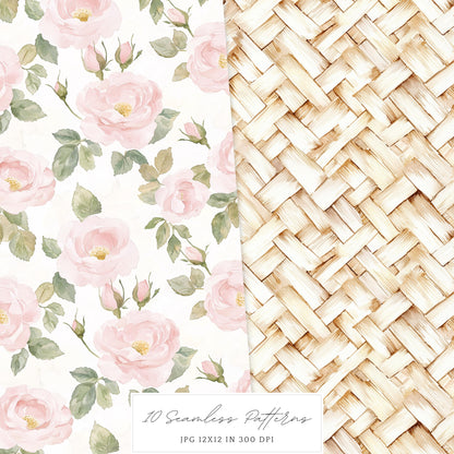 Modern Alice - Seamless Patterns, Fantasy, Floral, Roses | 10 JPEG