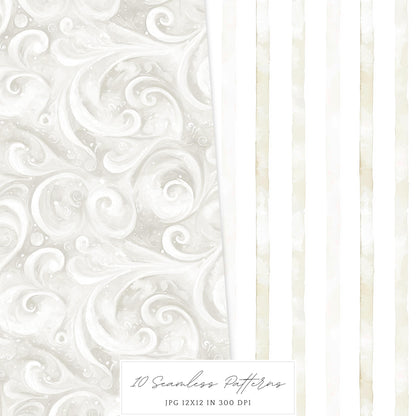 Vanilla Winter - Seamless Patterns, Cozy, Snowflakes | 10 JPEG