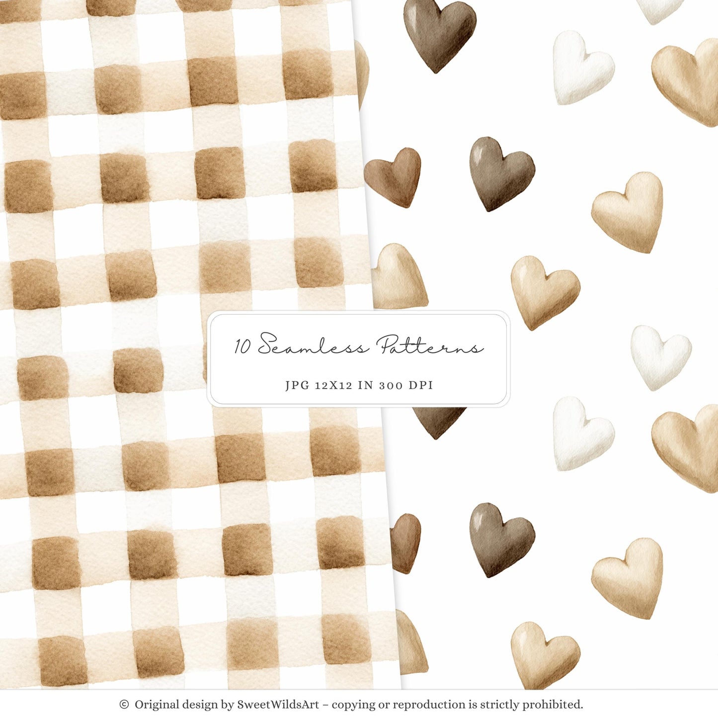 Tiny Moments - Seamless Patterns, Beige and Cream Baby, Gingham | 10 JPEG