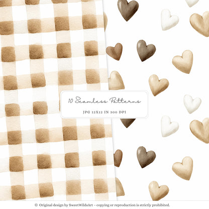Tiny Moments - Seamless Patterns, Beige and Cream Baby, Gingham | 10 JPEG