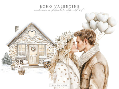 Boho Valentine - Romantic Clipart, Rustic Love | 55 PNG