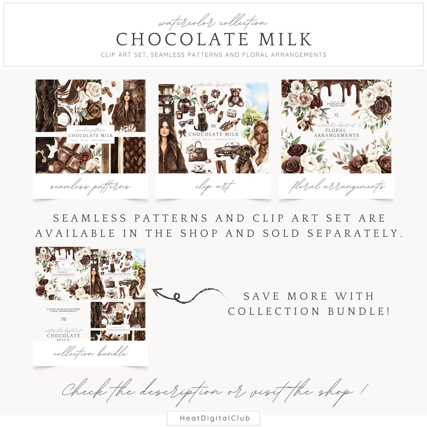 Chocolate Milk - Floral Arrangement Clipart, Elegant Bouquets, Boho | 12 PNG