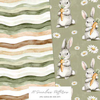 Countryside Easter - Seamless Patterns, Floral, Spring | 10 JPEG