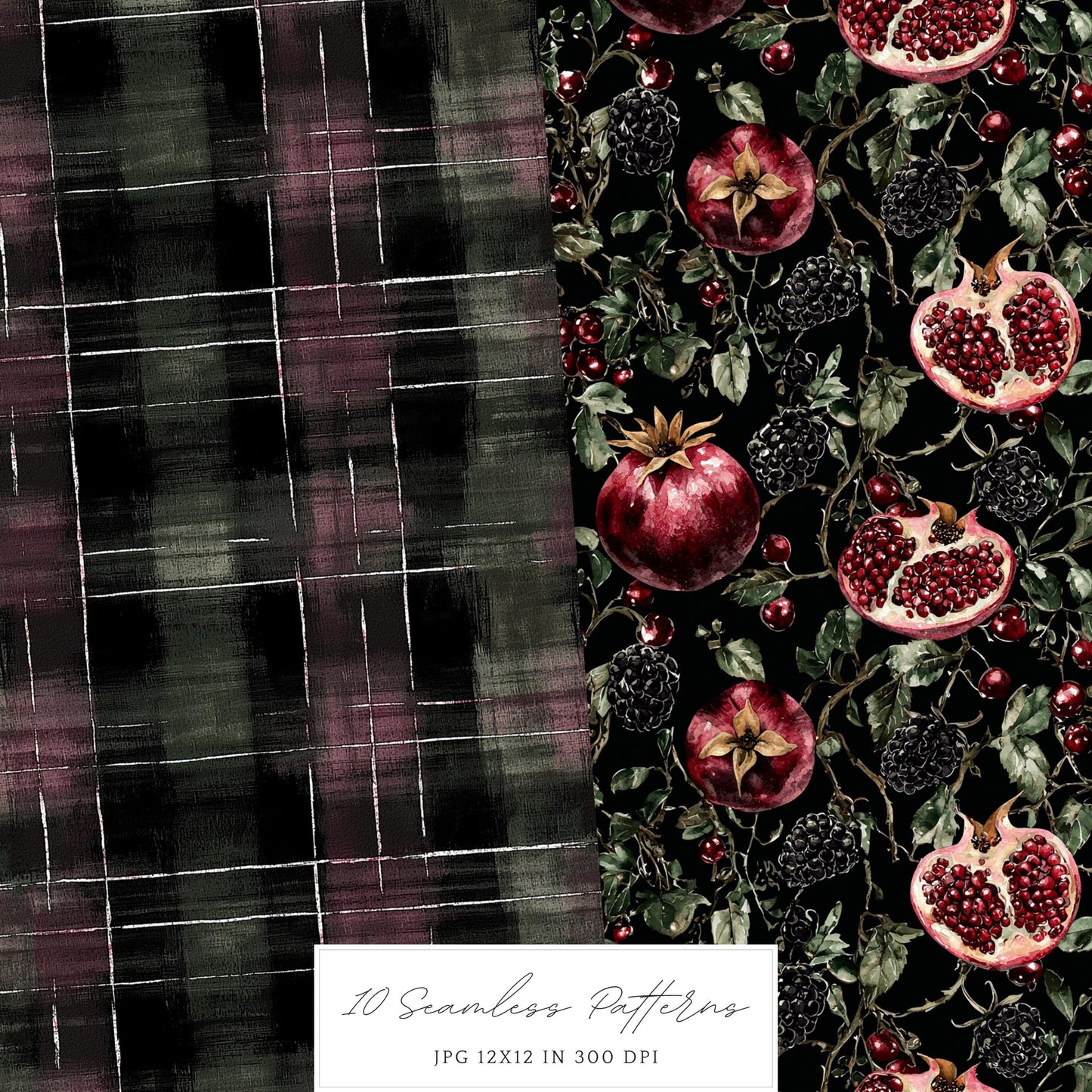 Gothic Summer - Seamless Patterns, Dark Beach, Goth Floral | 10 JPEG