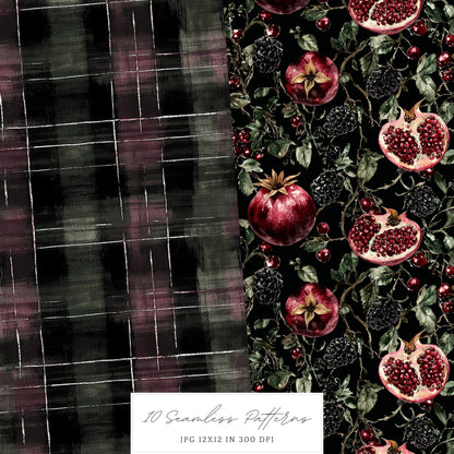 Gothic Summer - Seamless Patterns, Dark Beach, Goth Floral | 10 JPEG