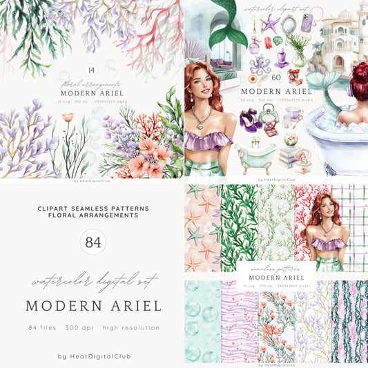 Modern Ariel - Collection Bundle, Sea Princess  | 84 PNG/JPEG