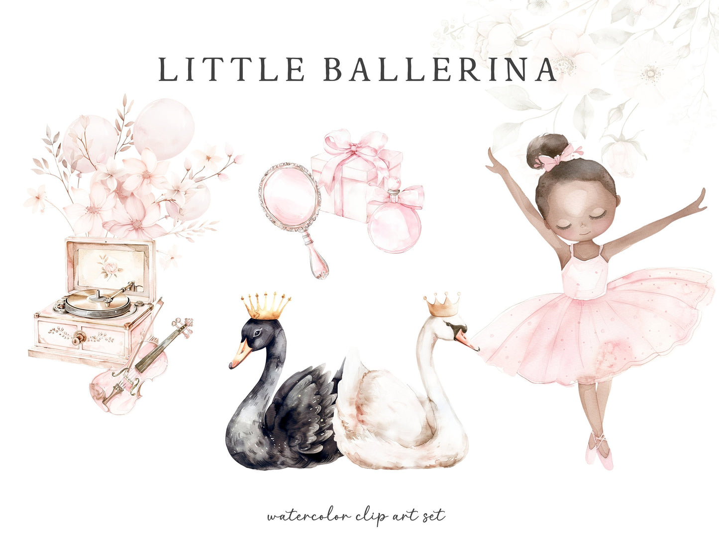 Little Ballerina - Swan Lake Clipart, Pink Ballet, Dusty Pink Flowers | 34 PNG