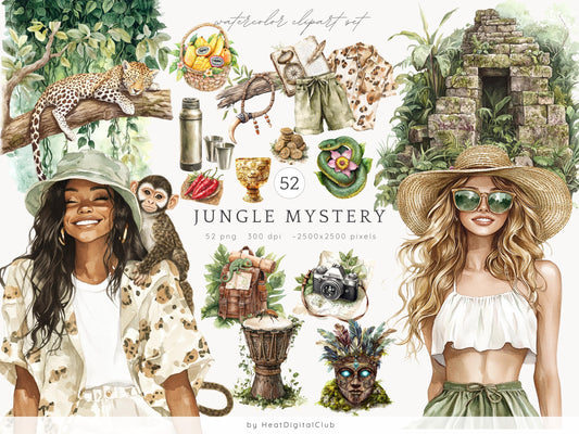 Jungle Mystery - Travel Clipart, Tropical, Summer Safari | 52 PNG