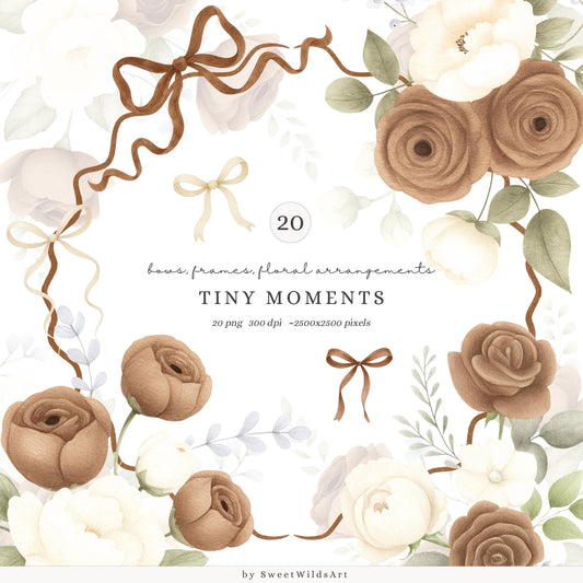Tiny Moments - Floral Arrangements, Neutral Flowers, Beige Rose | 20 PNG
