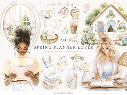 Spring Planner Lover - Planner Clipart, Cozy Pastel Planning | 50 PNG